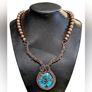 Persian Turquoise Pendant Necklace With Copper Wire